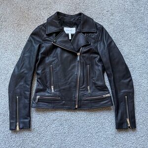 BCBG Black Cropped Leather Moto Jacket